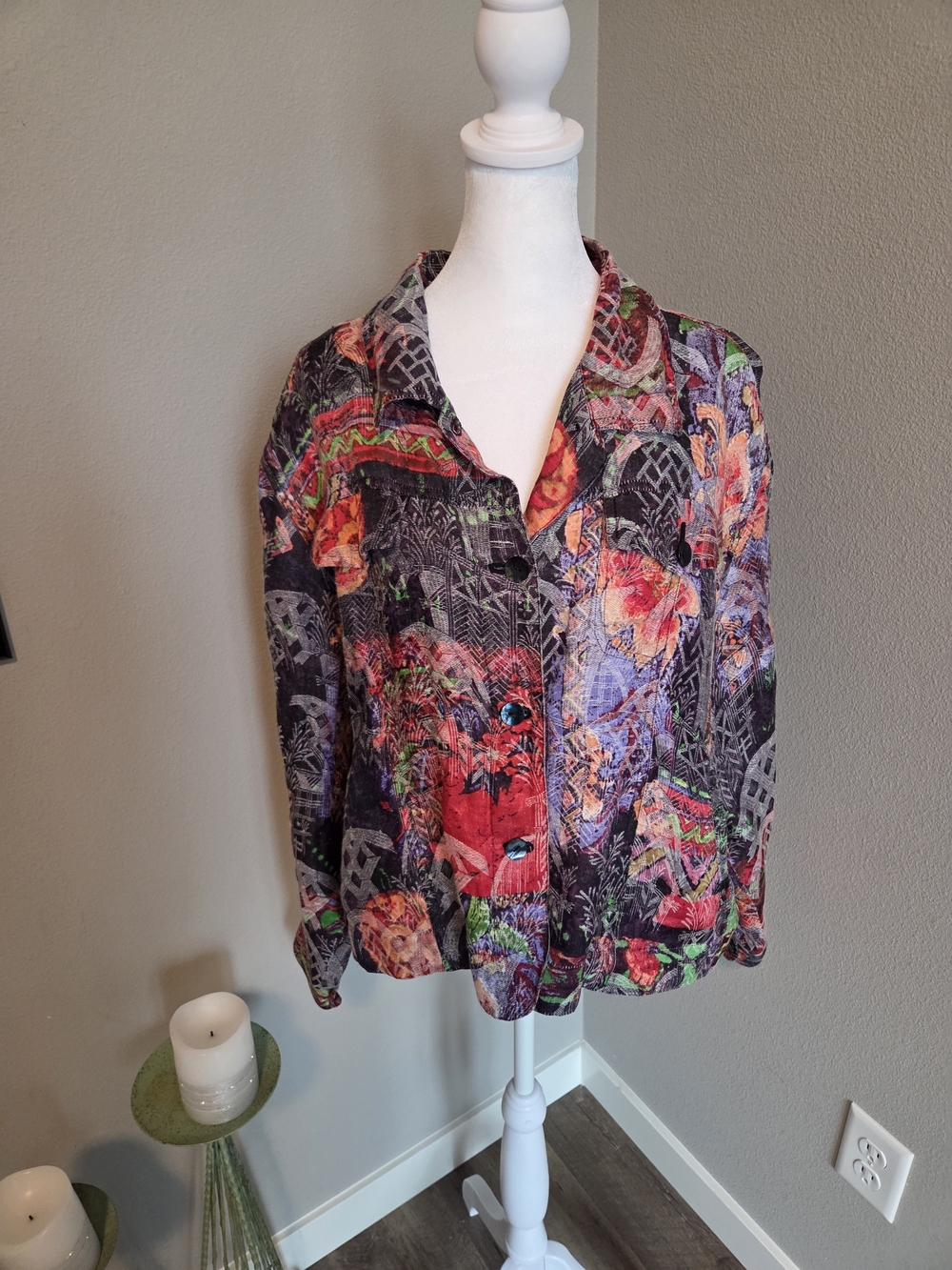 Chico's Multicolor Floral Pattern Button-Front Blazer Jacket